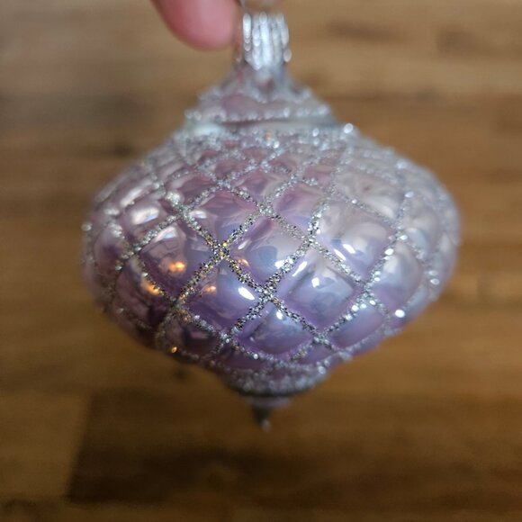 Vintage Set Pair 2 Ornaments Hand Blown Germany Light Pale Pink Silver Handmade - Picture 4 of 8